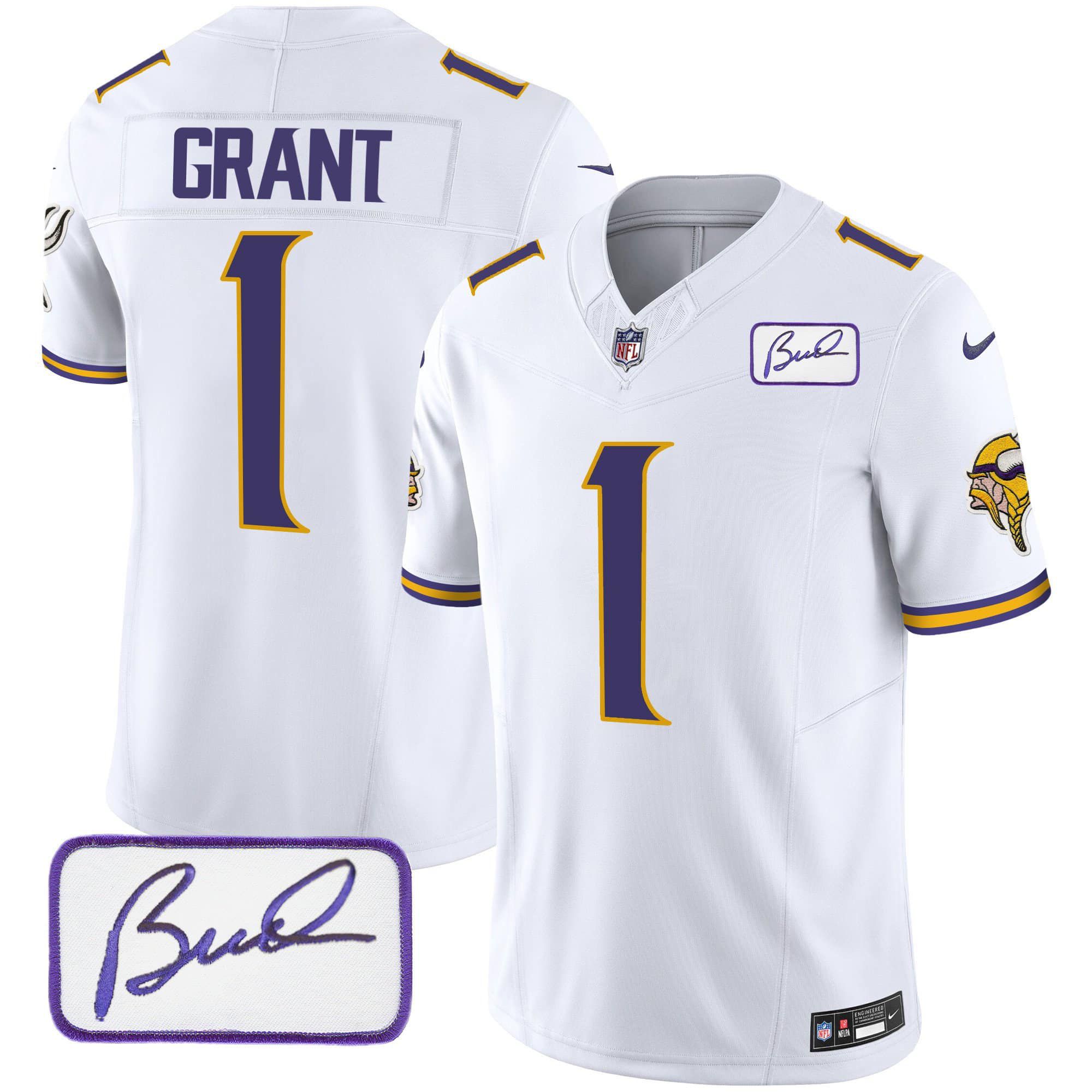 Men Minnesota Vikings #1 Grant White 2024 Nike Bud Grant Patch Classic Limited NFL Jersey style 1